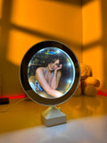 Ayat Gifts round magic mirror photo frame displaying a personalized photo with illuminated LED lights