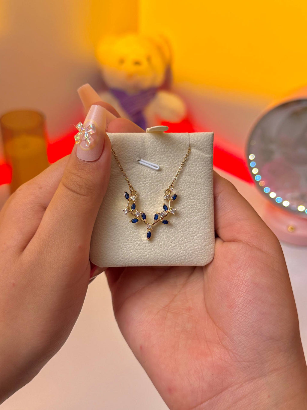 Royal vine gold-plated necklace with a delicate branch design in a crown leather jewelry box